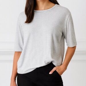 Vince Striped White Crop T-shirt XL‎ Extra Large Soft Cotton Blend Casual